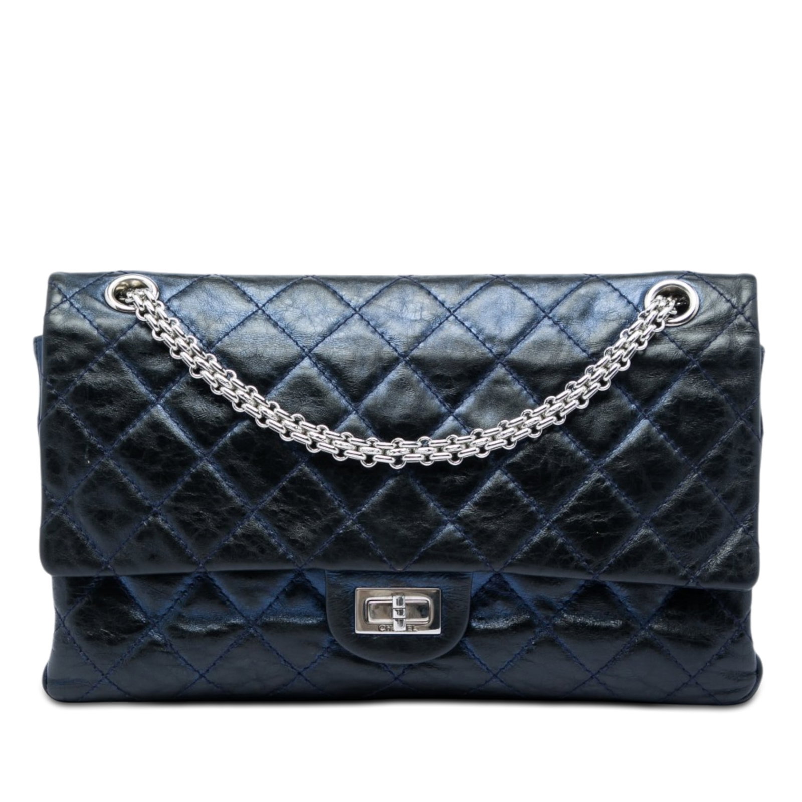 Chanel Reissue 2.55 226 Blue Quilted Calfskin Shoulder Bag: Chanel Reissue 2.55 226 Blue Quilted Calfskin Shoulder Bag Chanel Reissue 2.55 Double Flap 226 shoulder bag in blue quilted aged calfskin. This bag features chain link shoulder straps, double front fl