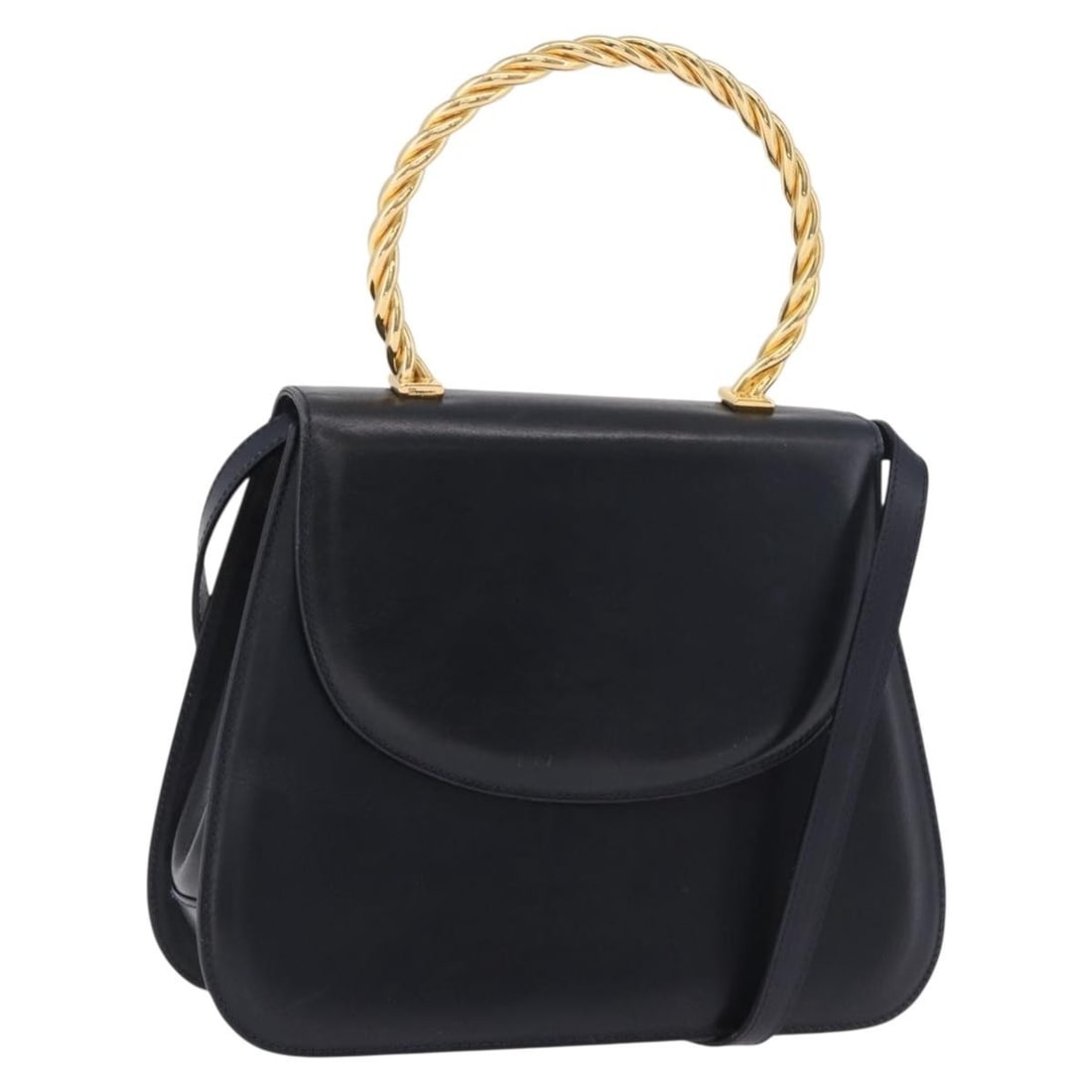 Salvatore Ferragamo 2 Way Leather Handbag Navy Gold Shoulder Strap (1 of 18)