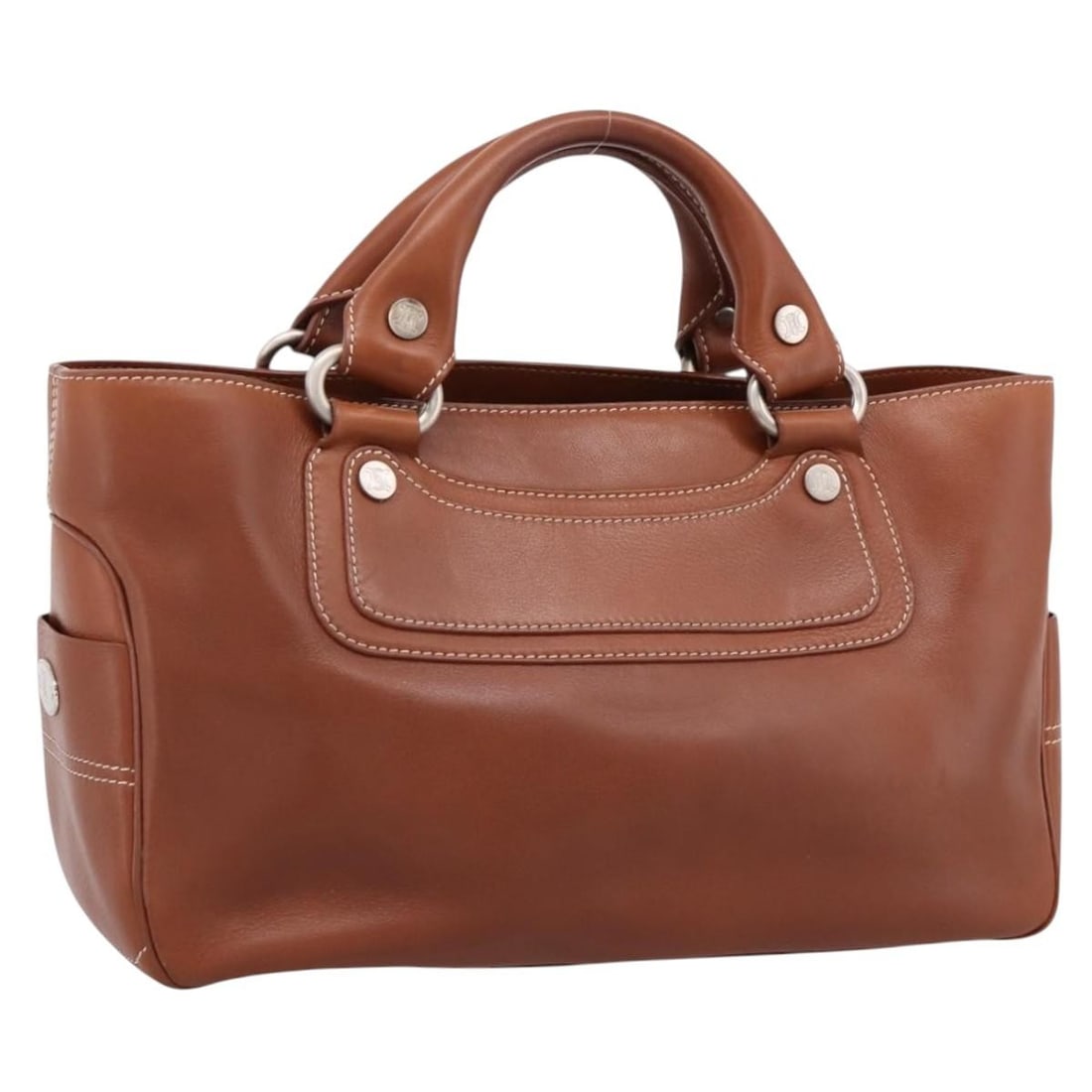 CELINE Boogie Brown Leather Handbag Silver Tone Italy (1 of 18)