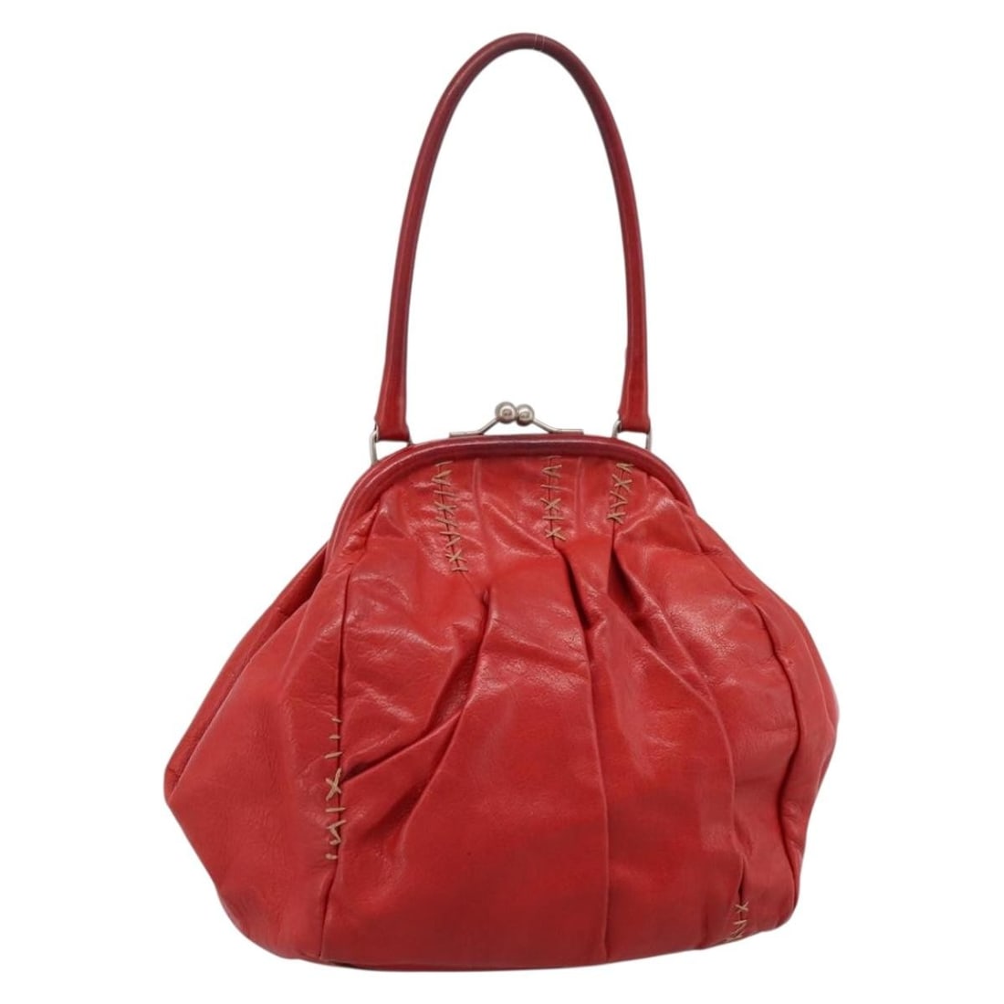 Miu Miu Red Leather Hand Bag Silver Tone Italy: Miu Miu Red Leather Hand Bag Silver Tone Italy Miu Miu women's leather handbag in red with silver-tone accents, made in Italy. This pre-owned bag includes only the photographed item; the original box 