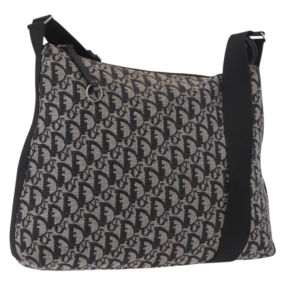 Christian Dior Navy Silver Trotter Canvas Shoulder Bag: Christian Dior Navy Silver Trotter Canvas Shoulder Bag Christian Dior shoulder bag in navy and silver Trotter canvas, made in Italy. This women's bag features an adjustable shoulder strap and a heavil