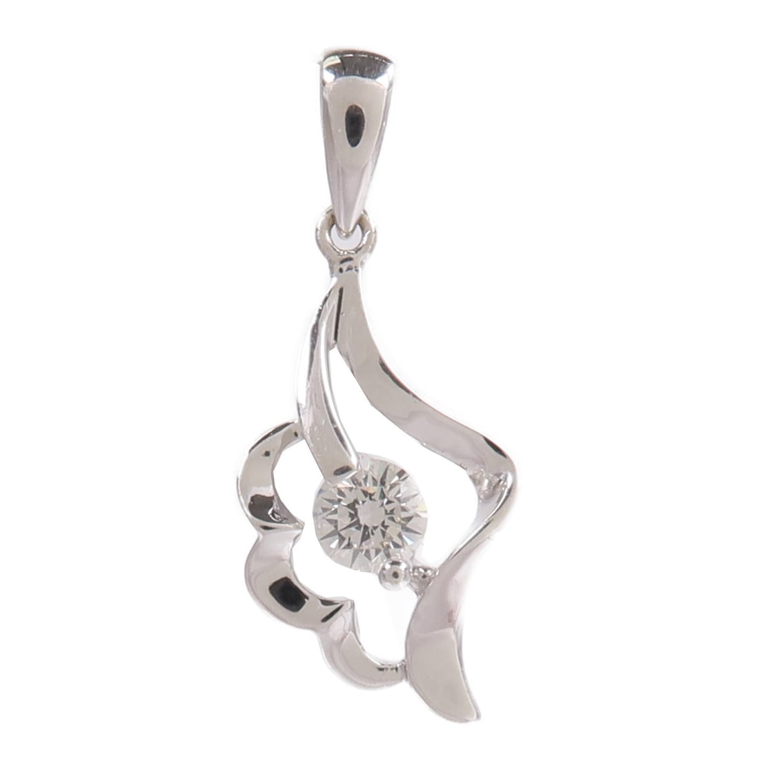 18K White Gold Diamond Pendant Top for Women: 18K White Gold Diamond Pendant Top for Women 18K white gold diamond pendant top for women with a clear diamond accent. This pendant top shows reasonable wear and tear consistent with condition grade B