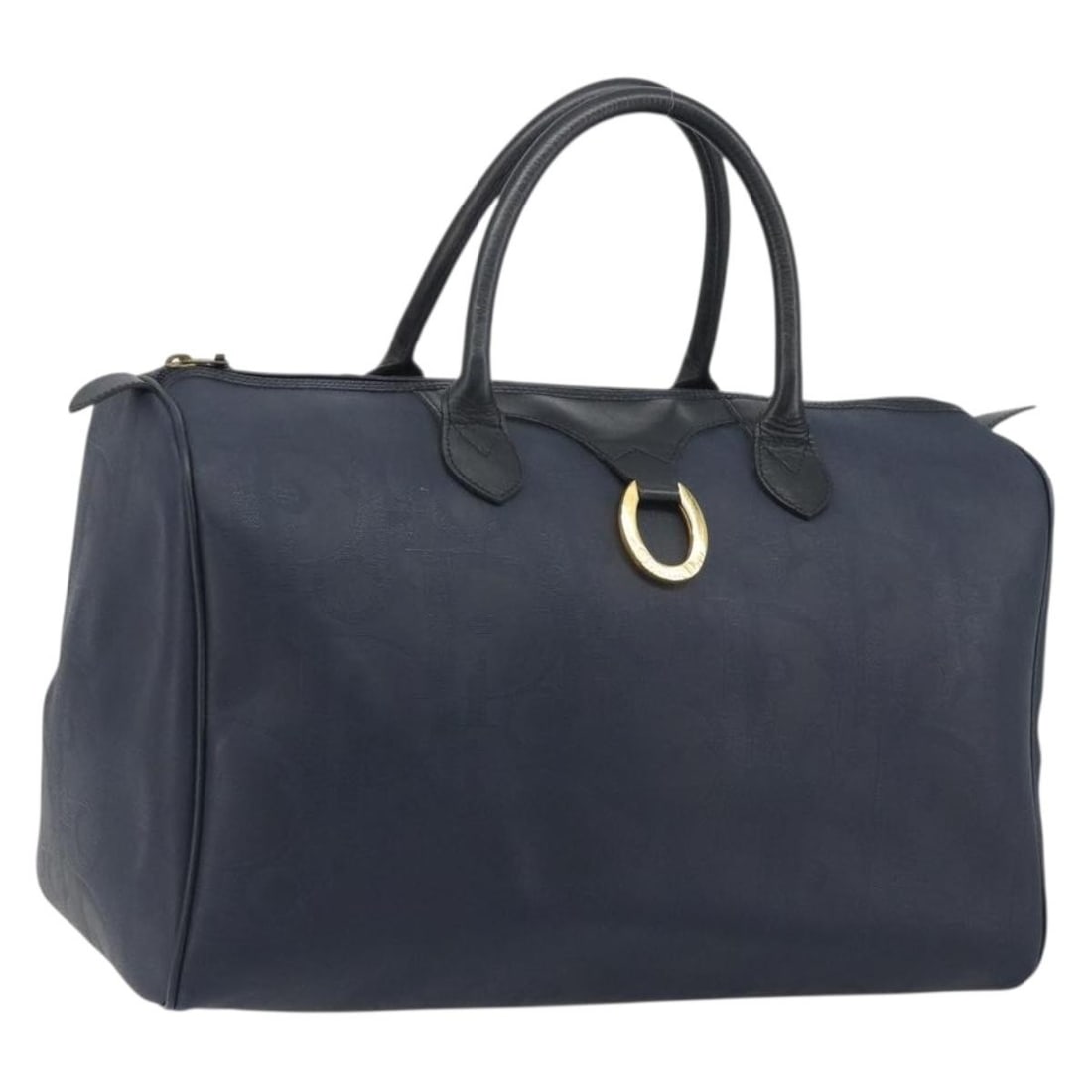 Christian Dior Trotter Boston Bag Navy PVC Leather Gold Tone: Christian Dior Trotter Boston Bag Navy PVC Leather Gold Tone Authentic Christian Dior Trotter Boston bag in navy PVC leather and Trotter canvas with gold tone accents. Made in France, this women's bag