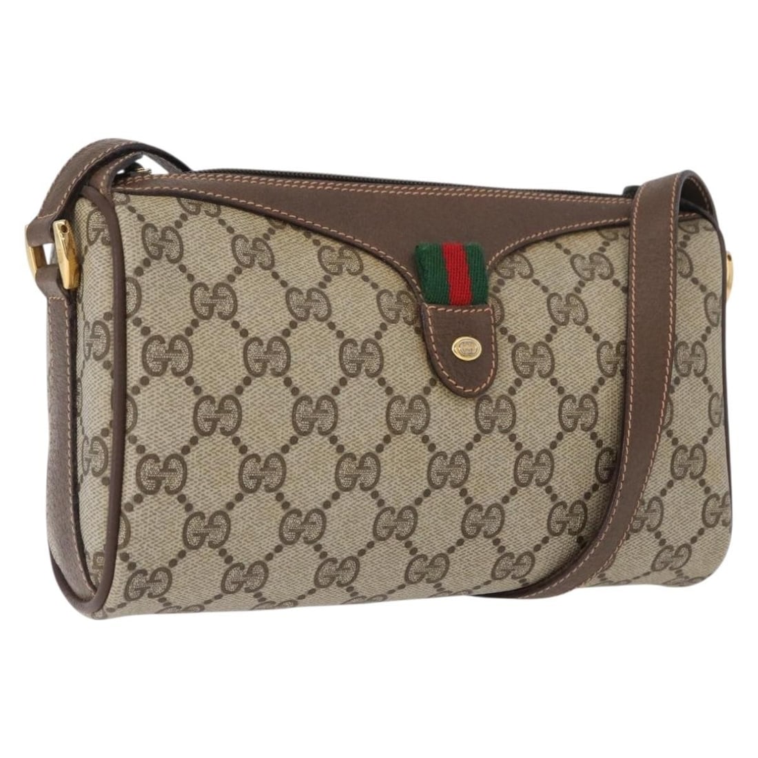 Gucci 89 02 018 GG Supreme Sherry Web Shoulder Bag Beige Gold: Gucci 89 02 018 GG Supreme Sherry Web Shoulder Bag Beige Gold Vintage Gucci GG Supreme Web Sherry Line shoulder bag in beige and gold. Made in Italy, this women's bag is crafted from PVC leather with 
