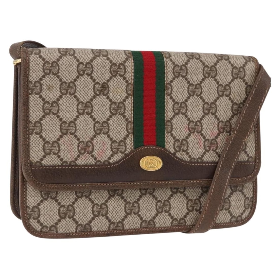 Gucci Sherry Line GG Supreme PVC Leather Shoulder Bag Beige Gold: Gucci Sherry Line GG Supreme PVC Leather Shoulder Bag Beige Gold Authentic Gucci GG Supreme Web Sherry Line shoulder bag in beige and gold PVC leather with GG canvas. This women's shoulder bag is made