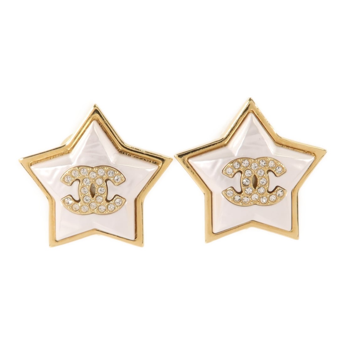 CHANEL CC Clip Earrings Gold White Metal With Storage Box (1 of 8)