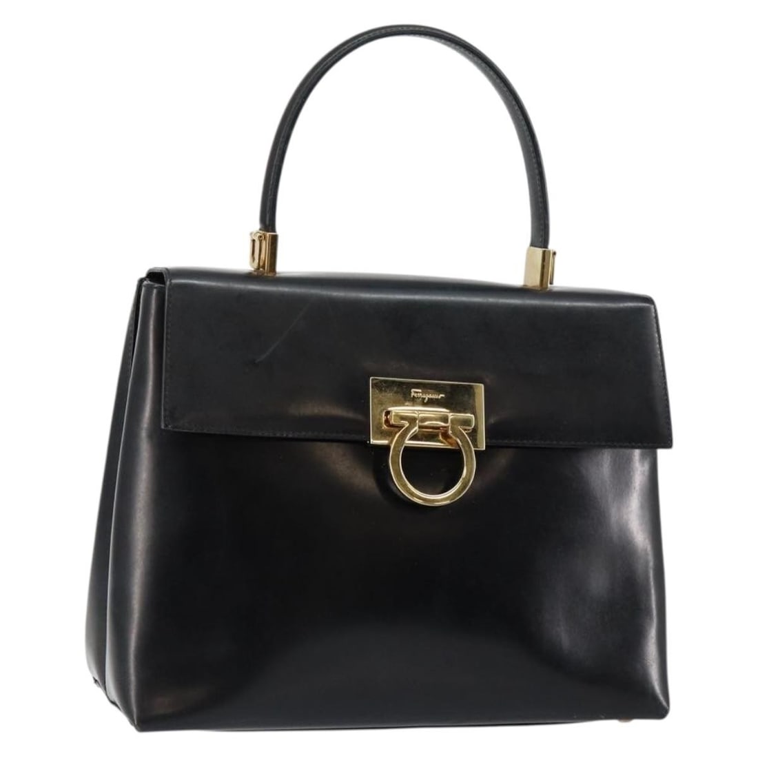 Salvatore Ferragamo Gancini Hand Bag Enamel Black Gold Made in Italy (1 of 18)