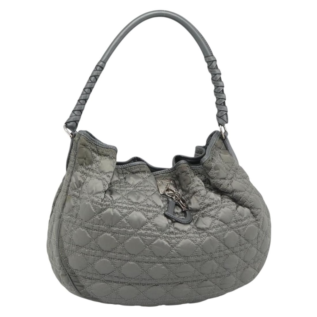 Christian Dior Cannage Nylon Shoulder Bag Gray Silver: Christian Dior Cannage Nylon Shoulder Bag Gray Silver Authentic Christian Dior Cannage shoulder bag in gray and silver nylon, made in Italy. This women's shoulder bag is offered without the original b