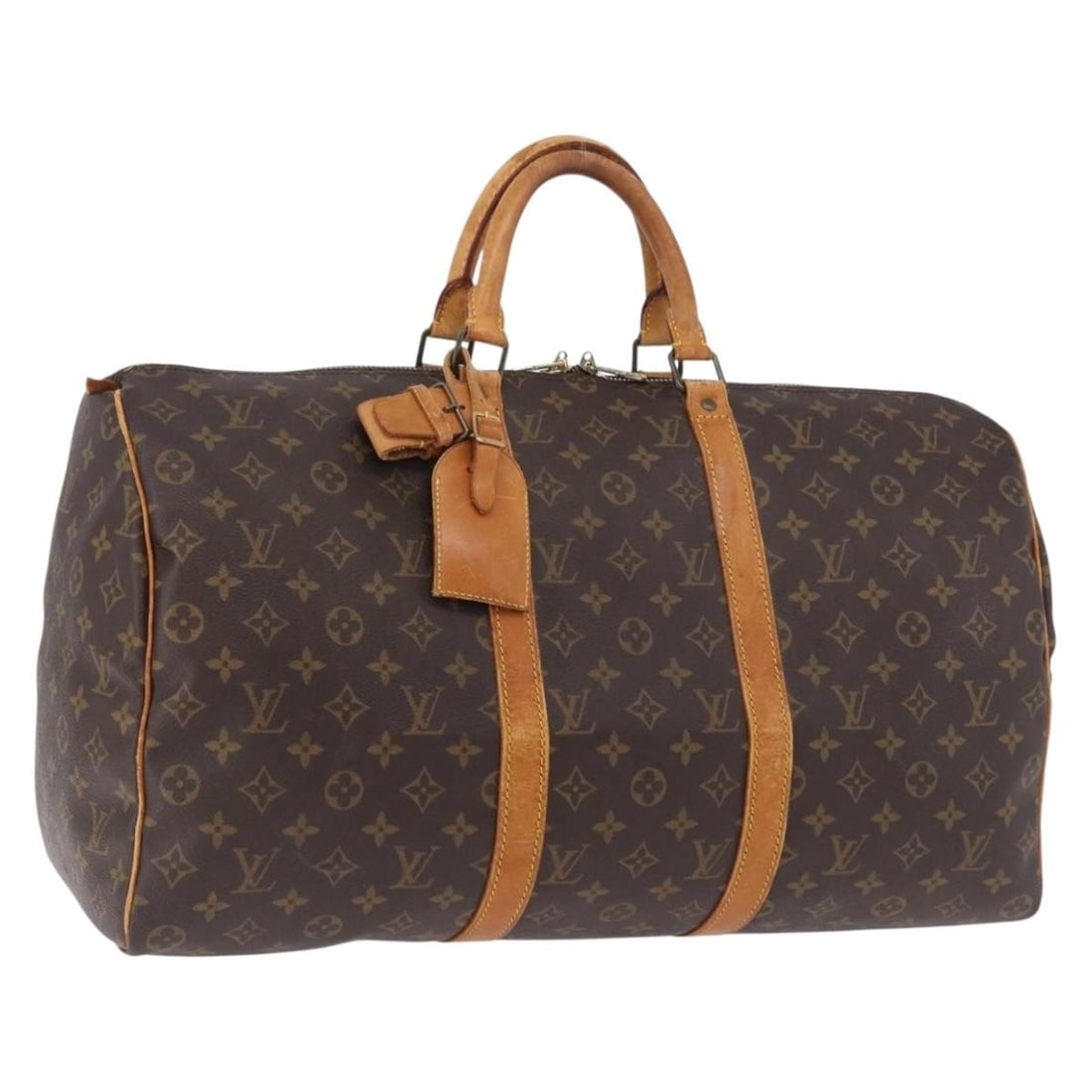 Louis Vuitton M41426 Keepall 50 Monogram Canvas Boston Bag: Louis Vuitton M41426 Keepall 50 Monogram Canvas Boston Bag Louis Vuitton Keepall 50 Boston bag in Monogram canvas, model M41426, made in France. Includes a name tag and Powanie. This heavily used bag 