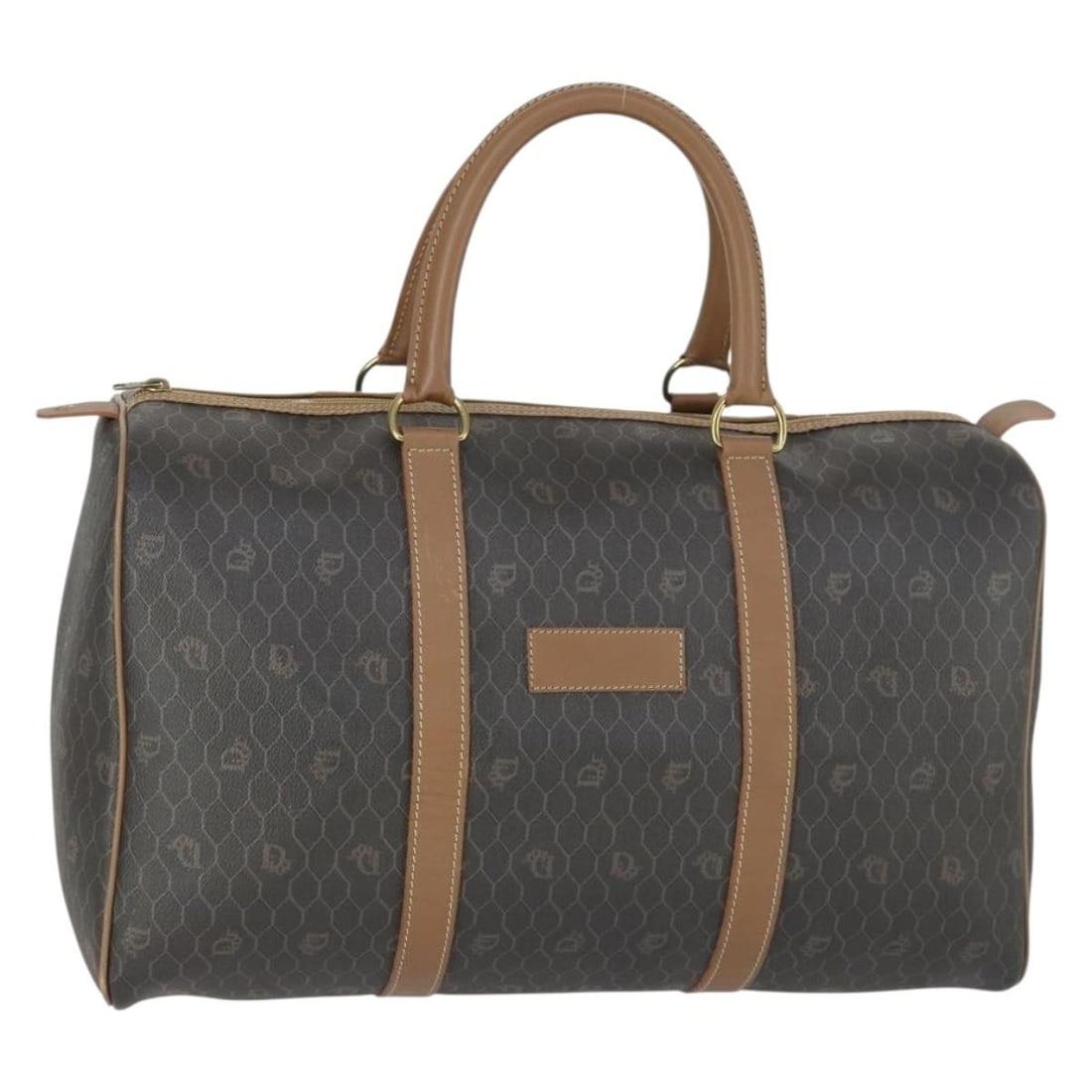 Christian Dior Honeycomb Canvas Boston Bag Black Gold PVC Leather: Christian Dior Honeycomb Canvas Boston Bag Black Gold PVC Leather Authentic Christian Dior Boston bag in black and gold honeycomb canvas with PVC leather trim. Made in France, this women's bag is offe