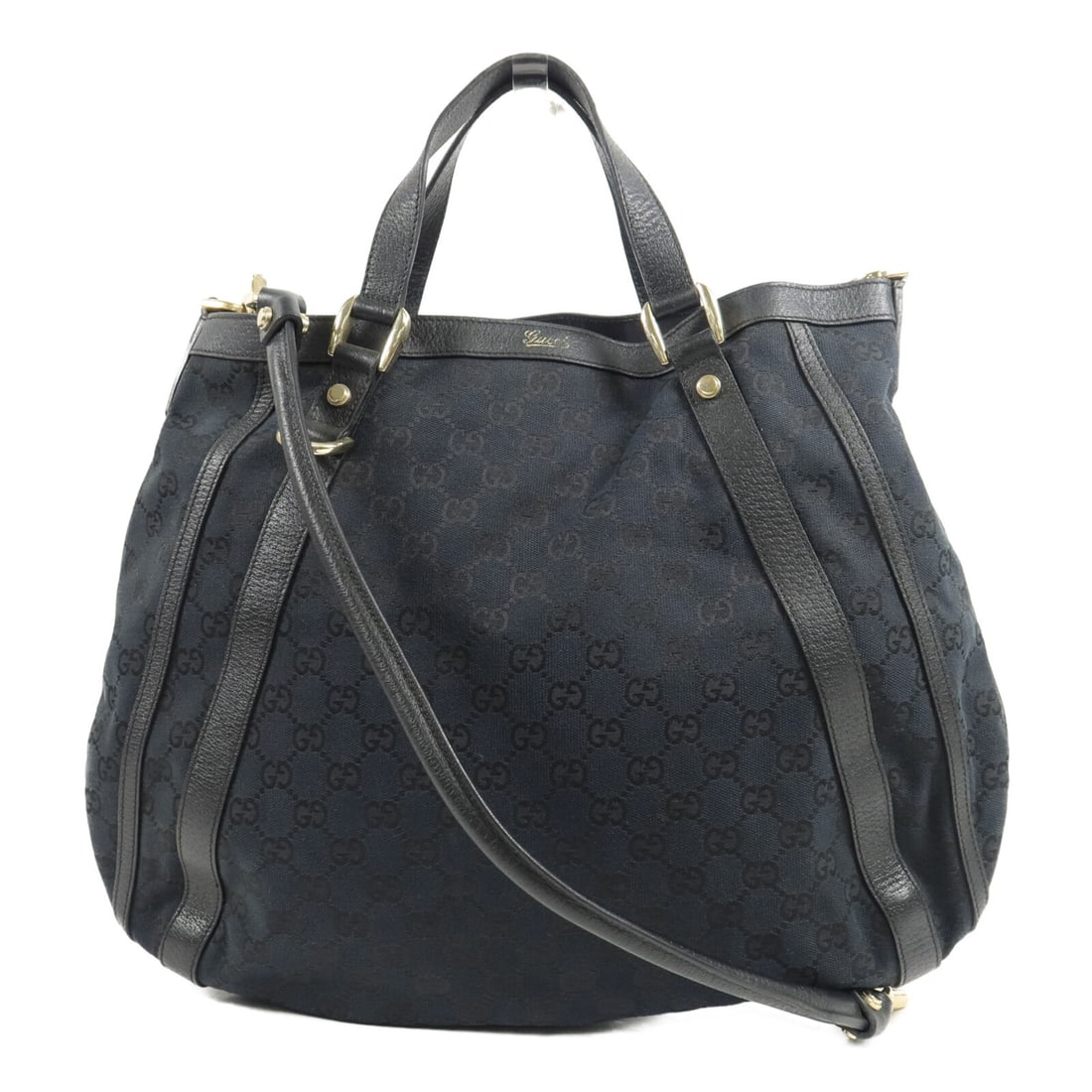 Gucci 130734 GG Canvas Shoulder Bag Black with Strap (1 of 17)