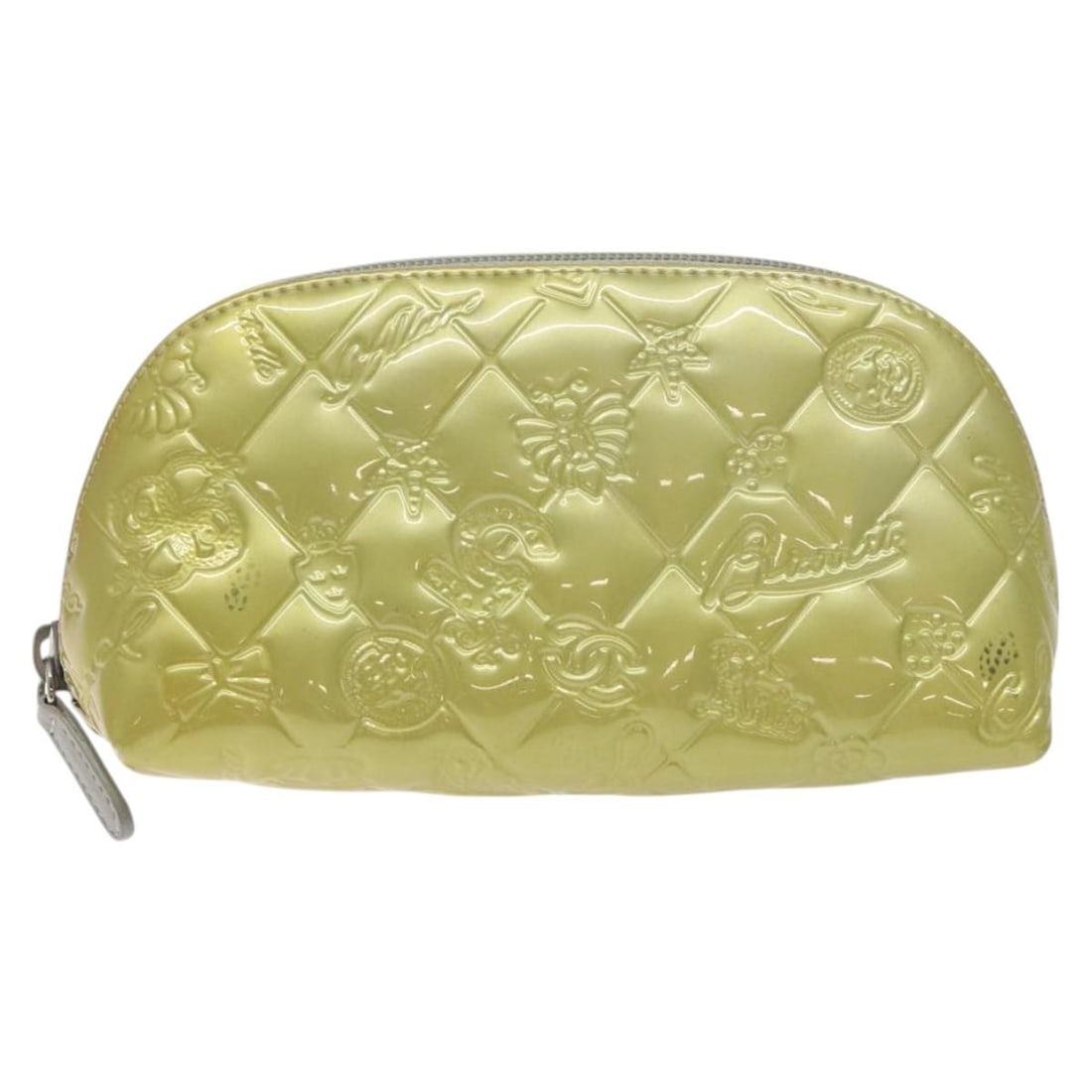Chanel Vintage Patent Leather Toiletry Pouch: Chanel Vintage Patent Leather Toiletry Pouch This Chanel Vintage Toiletry Pouch is crafted from silver patent leather and designed for unisex use. Made in Italy, it features a compact structure ideal 