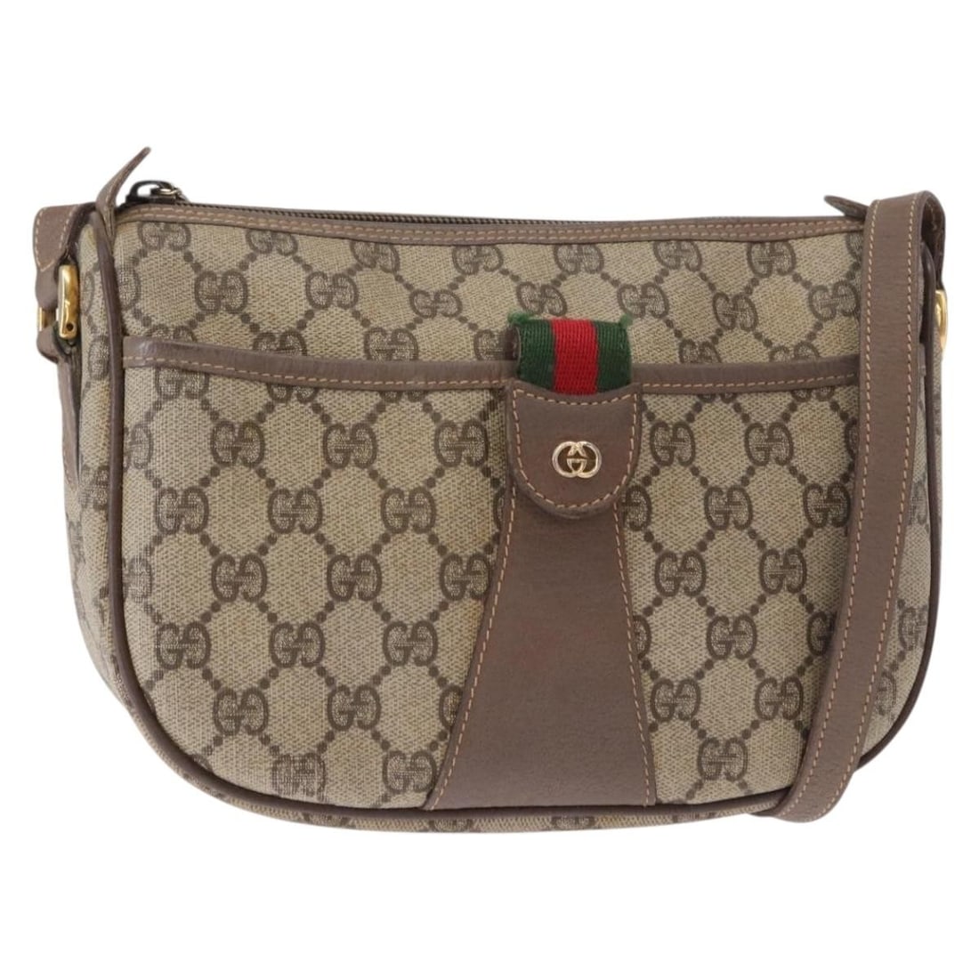 Gucci 001 58 6177 Shoulder Bag GG Supreme Web Sherry PVC Beige Gold: Gucci 001 58 6177 Shoulder Bag GG Supreme Web Sherry PVC Beige Gold Vintage Gucci GG Supreme Web Sherry Line shoulder bag in beige and gold PVC leather with GG canvas. Made in Italy, this women's shou