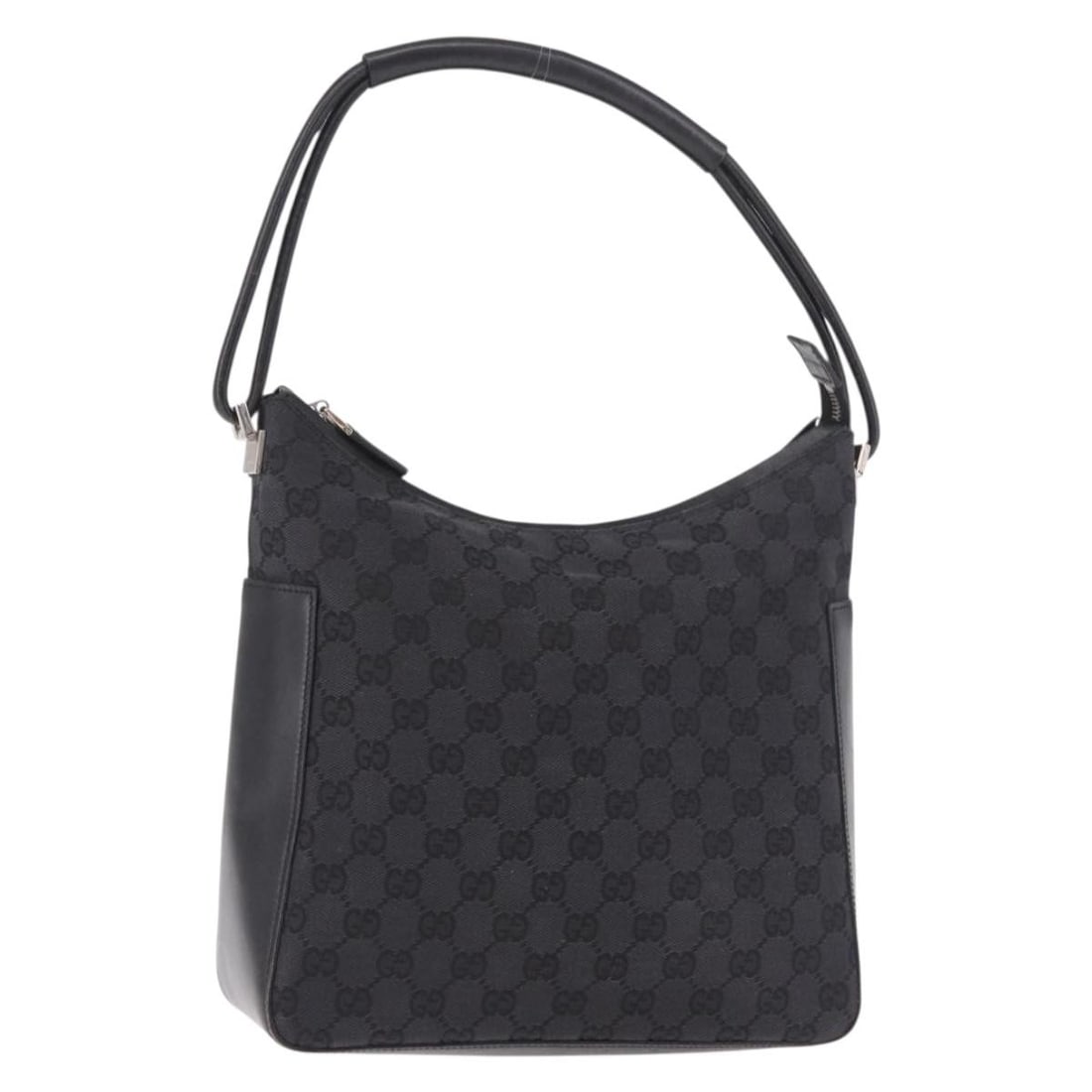 Gucci 001 3766 2123 GG Canvas Shoulder Bag Black Silver: Gucci 001 3766 2123 GG Canvas Shoulder Bag Black Silver Authentic Gucci shoulder bag in black GG canvas with silver-tone accents. This women's bag is made in Italy and features a classic shoulder bag 