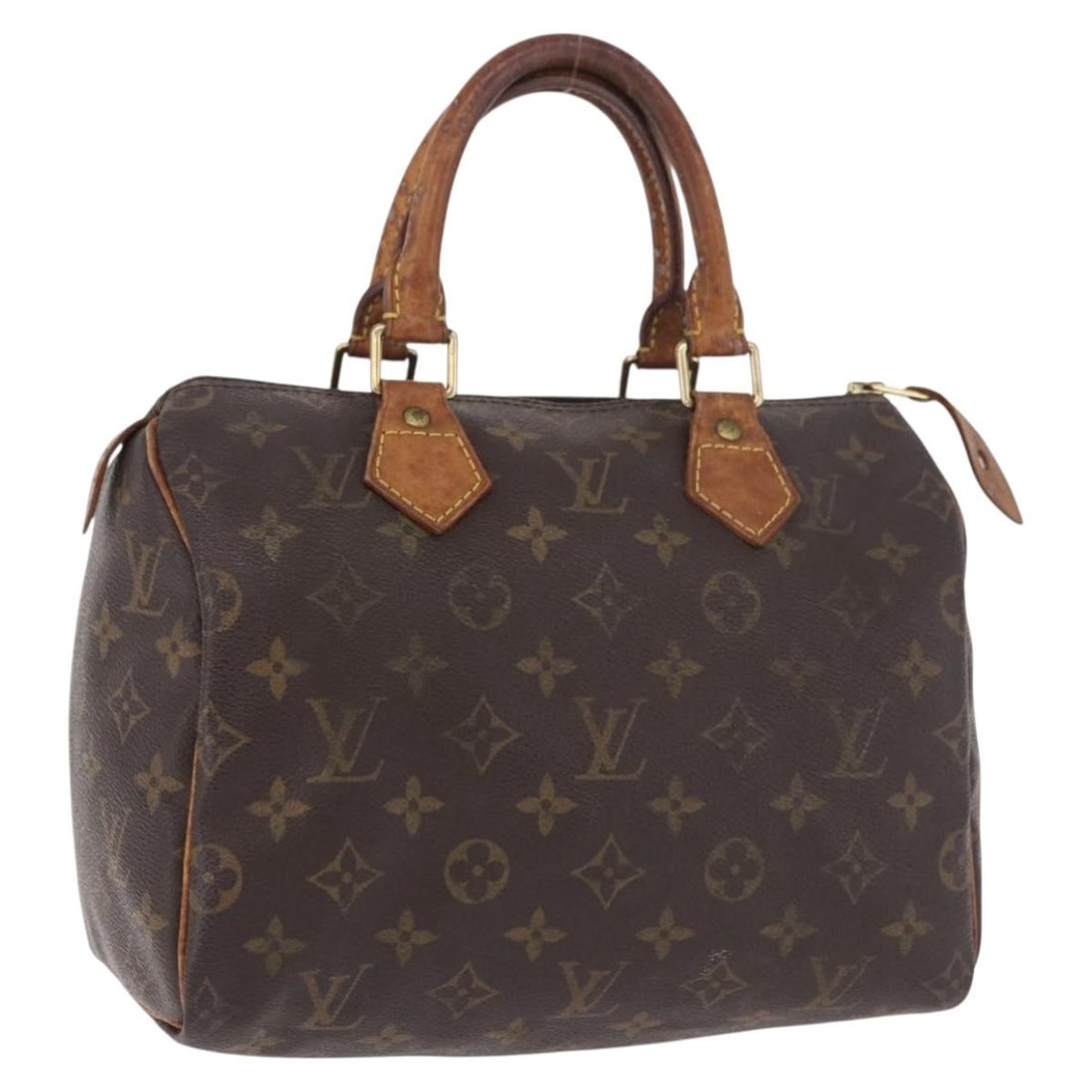 Louis Vuitton M41528 Speedy 25 Monogram Canvas Handbag: Louis Vuitton M41528 Speedy 25 Monogram Canvas Handbag Louis Vuitton Speedy 25 handbag in Monogram canvas, made in France. This women's handbag is a heavily used piece with visible wear throughout, in