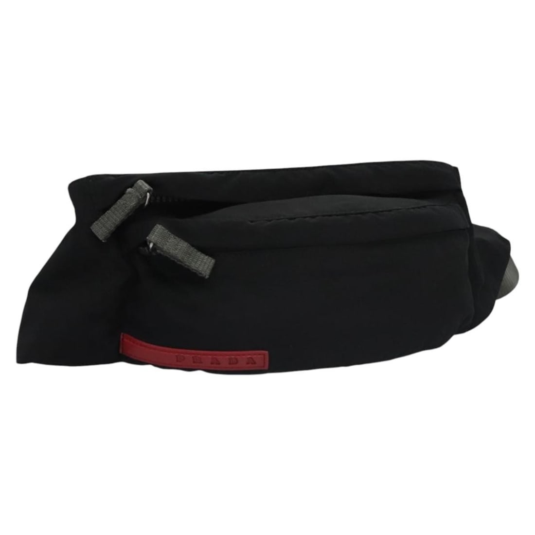 PRADA nylon waist bag in black gray silver: PRADA nylon waist bag in black gray silver Authentic Prada waist bag in black, gray, and silver nylon. Made in Italy, this women's bag features a compact silhouette with an adjustable strap. Please no