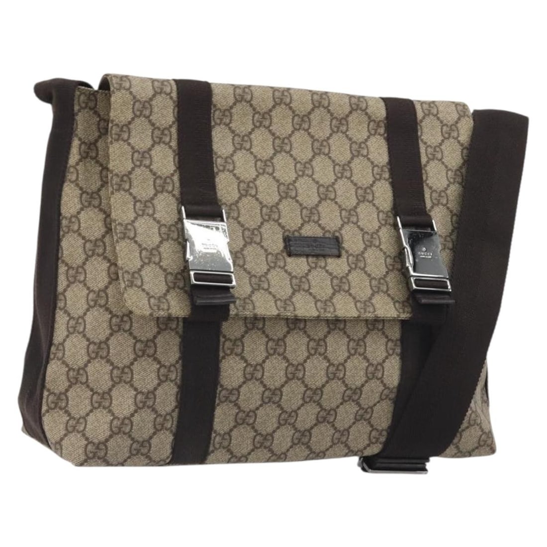 Gucci 122373 GG Supreme PVC Leather Shoulder Bag Beige Silver: Gucci 122373 GG Supreme PVC Leather Shoulder Bag Beige Silver Gucci shoulder bag in beige and silver PVC leather, made in Italy. This women's bag features a structured everyday silhouette with a shoul