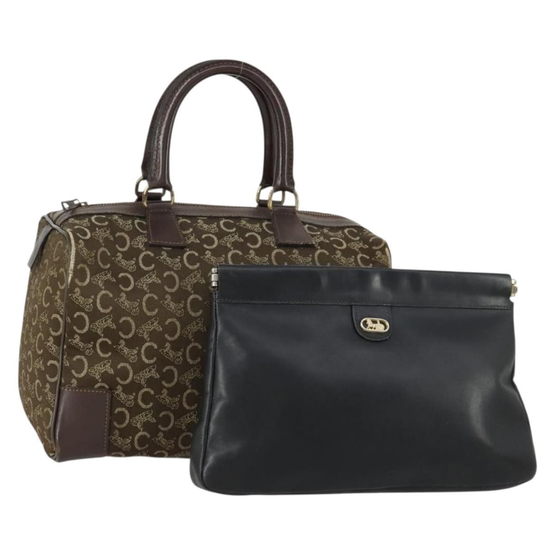 CELINE C Sulky Leather Hand Bag Set Brown Black Authentic: CELINE C Sulky Leather Hand Bag Set Brown Black Authentic This authentic CELINE C Sulky Hand Bag is a stylish and versatile accessory crafted from durable Macadam Canvas in a brown and black color com