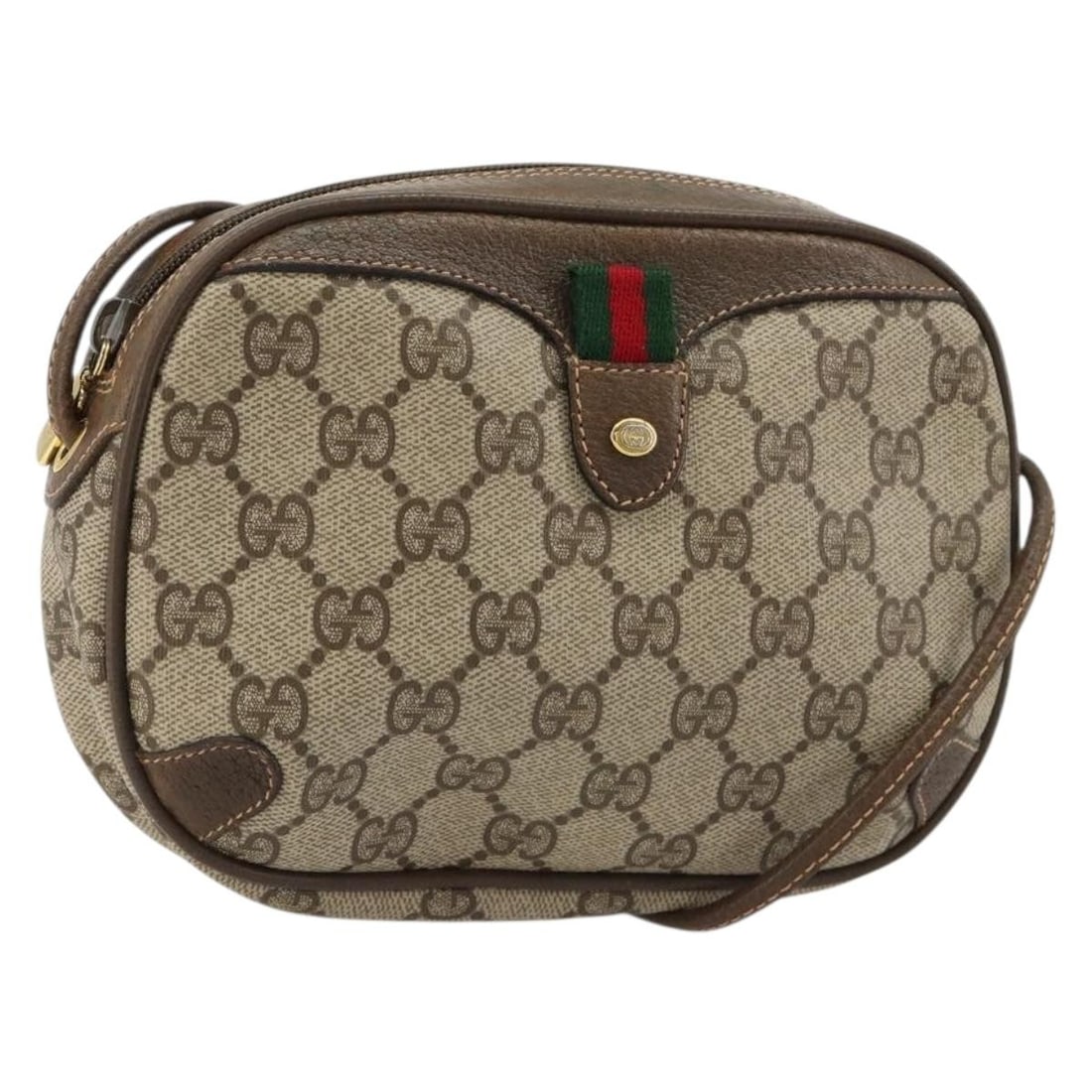 Gucci 89 02 066 GG Supreme Web Shoulder Bag Beige Gold PVC Leather: Gucci 89 02 066 GG Supreme Web Shoulder Bag Beige Gold PVC Leather Vintage Gucci shoulder bag from the GG Supreme Web Sherry Line in beige and gold PVC leather with GG canvas. This women's bag is made