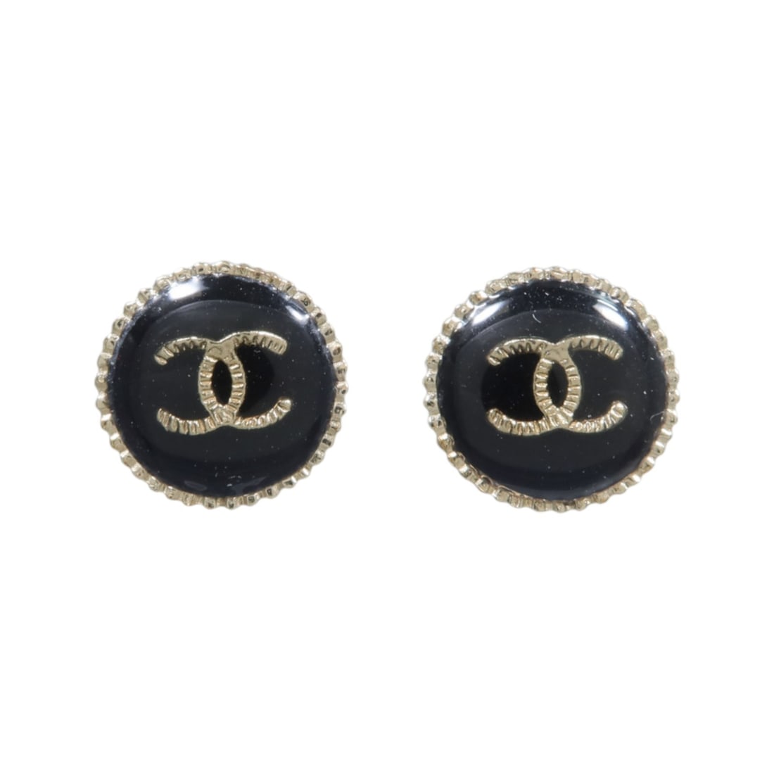 CHANEL CC Pierced Earrings Black Metal 15mm France: CHANEL CC Pierced Earrings Black Metal 15mm France CHANEL CC pierced earrings in black metal with the iconic CC motif. Made in France, this women's pair is described as very good condition and include