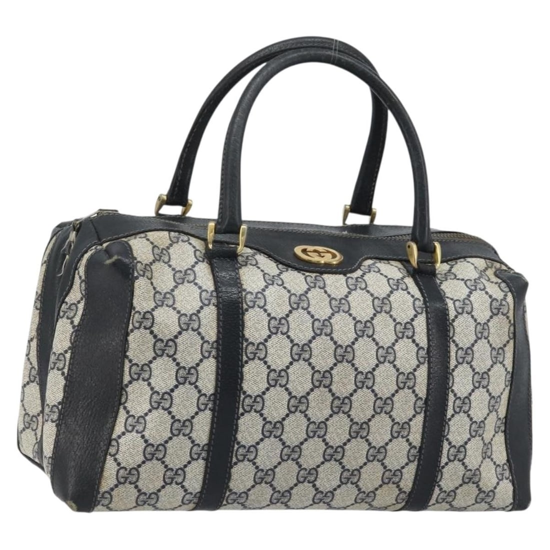Gucci GG Supreme PVC Leather Handbag Navy Gold Aftermarket Zipper: Gucci GG Supreme PVC Leather Handbag Navy Gold Aftermarket Zipper Gucci GG Supreme handbag in navy and gold PVC leather with GG canvas. This women's handbag was made in Italy and includes only the bag