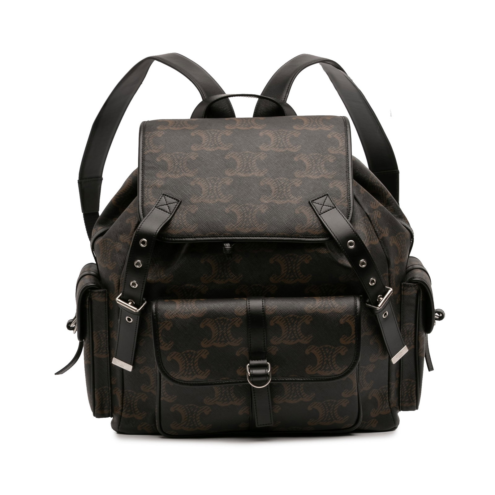 Celine Triomphe Medium Brown Coated Canvas Backpack with Drawstring Closure (1 of 12)