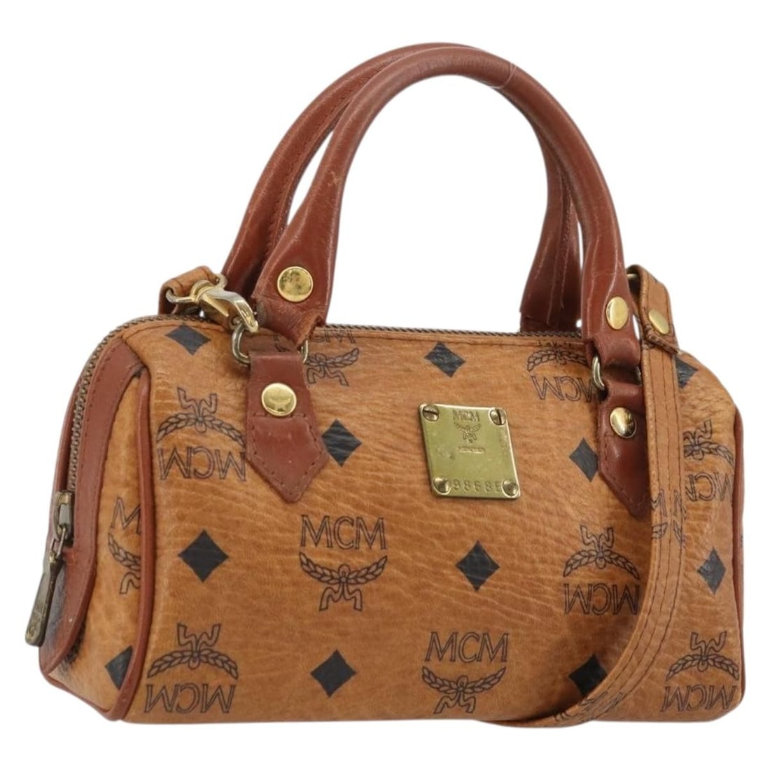 MCM Vicetos Mini Boston Bag Brown Gold PVC Leather 2 Way (1 of 18)