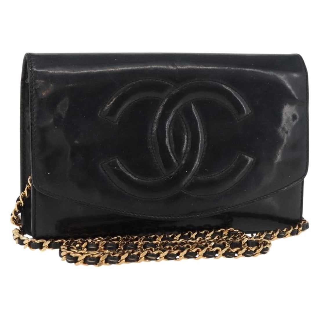 CHANEL Coco Mark Patent Leather Shoulder Bag Black Gold CC: CHANEL Coco Mark Patent Leather Shoulder Bag Black Gold CC Vintage Chanel Coco Mark chain shoulder bag in black patent leather with gold-tone accents. This women's shoulder bag features the iconic CC 