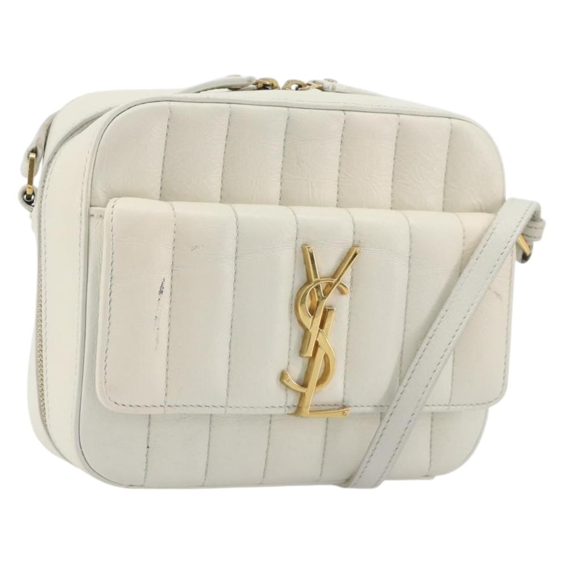 Saint Laurent White Gold Leather Shoulder Bag Repainted: Saint Laurent White Gold Leather Shoulder Bag Repainted Saint Laurent shoulder bag in white and gold leather with an adjustable shoulder strap. This women's bag was made in Italy and has been customiz