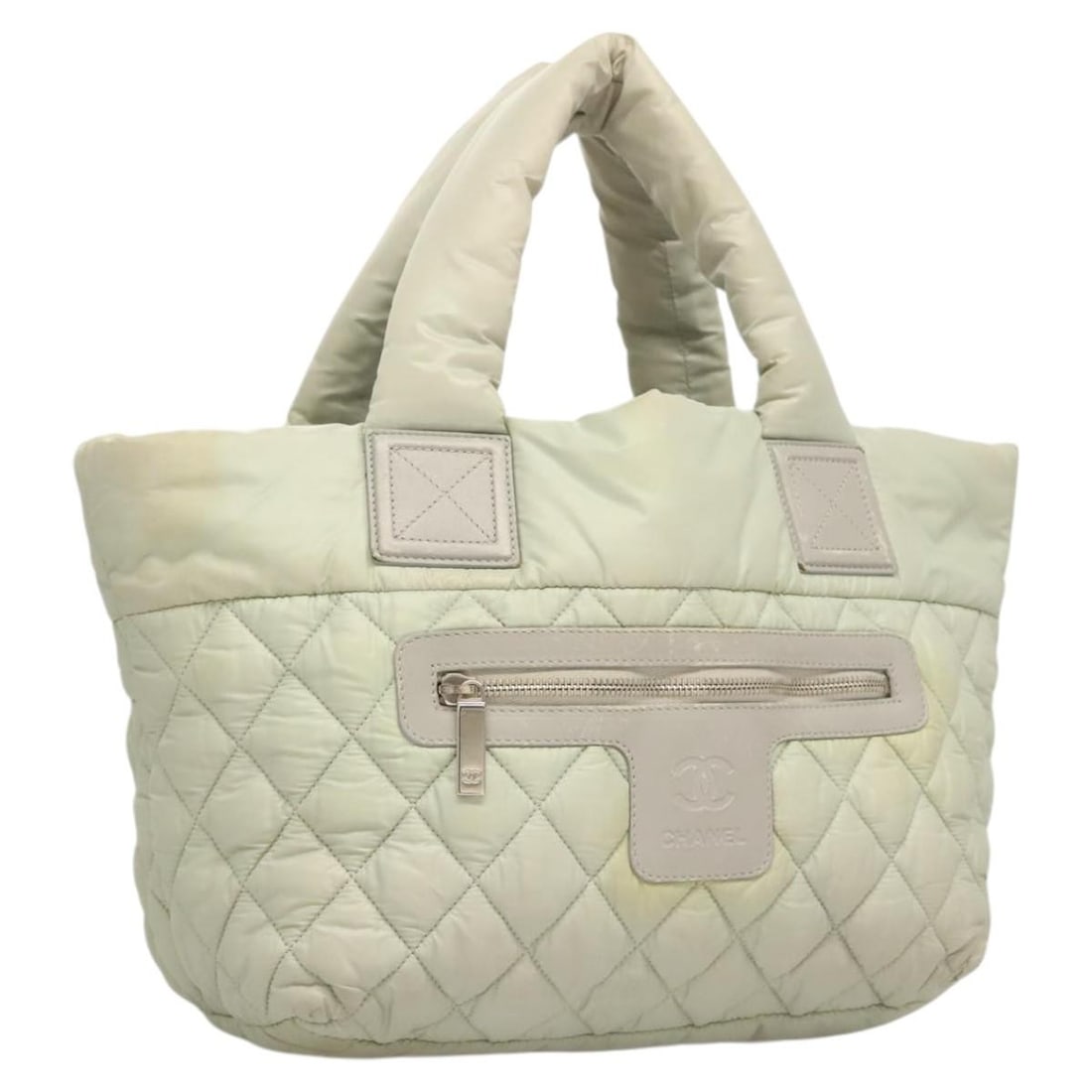 CHANEL Cococoon Gray Silver Nylon Hand Bag with Guarantee Card: CHANEL Cococoon Gray Silver Nylon Hand Bag with Guarantee Card CHANEL Cococoon hand bag in gray and silver nylon, made in Italy. It comes with a guarantee card and has a serial number listed as 136550