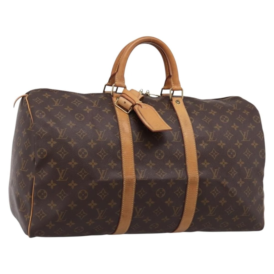 Louis Vuitton M41426 Keepall 50 Monogram Canvas Boston Bag: Louis Vuitton M41426 Keepall 50 Monogram Canvas Boston Bag Louis Vuitton Keepall 50 Boston bag in Monogram canvas. This women's travel bag includes one key, a name tag, and a Powanie. Condition is hea