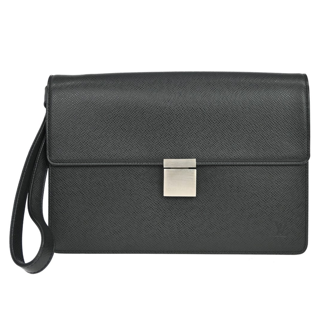 Louis Vuitton Selenga Pochette Black Taiga Leather Clutch: Louis Vuitton Selenga Pochette Black Taiga Leather Clutch Louis Vuitton Selenga Pochette in black Taiga leather. This unisex pouch is made in Spain and remains in good condition, showing some wear con