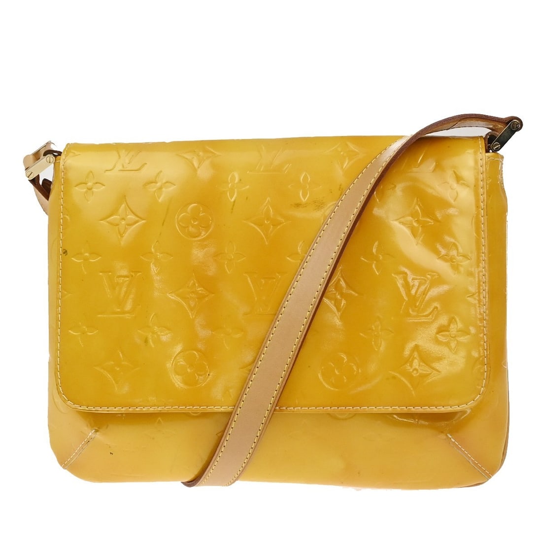 Louis Vuitton Monogram Vernis Thompson Street Yellow Patent Leather Handbag: Louis Vuitton Monogram Vernis Thompson Street Yellow Patent Leather Handbag This Louis Vuitton Thompson Street Handbag features the signature Monogram Vernis design in yellow patent leather. Crafted i