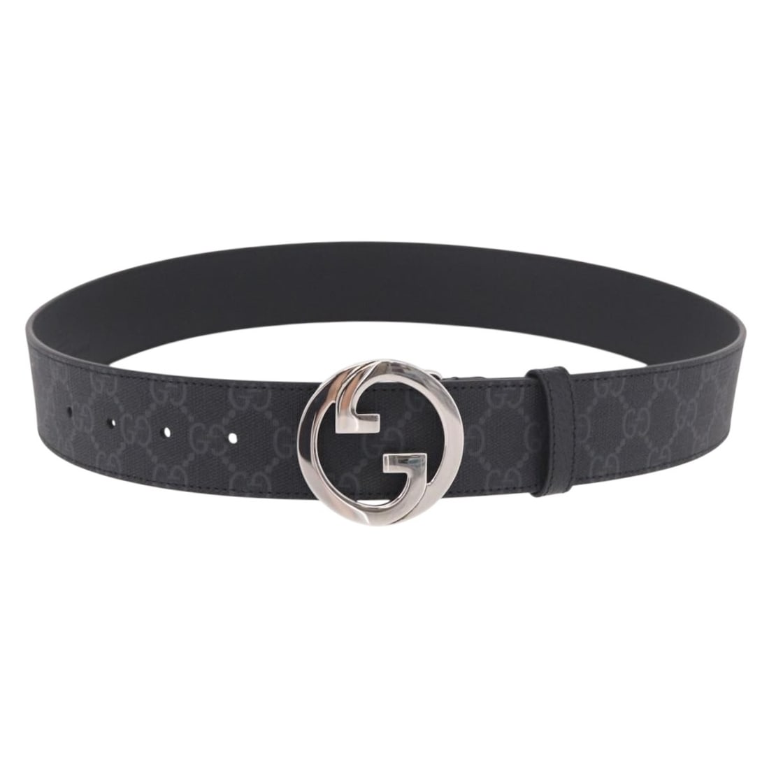 Gucci 703147 Interlocking G Womens Belt Black GG Supreme PVC Leather: Gucci 703147 Interlocking G Womens Belt Black GG Supreme PVC Leather Gucci GG Supreme Interlocking G belt in black PVC leather with GG canvas and silver-tone detailing. Made in Italy, this women's bel
