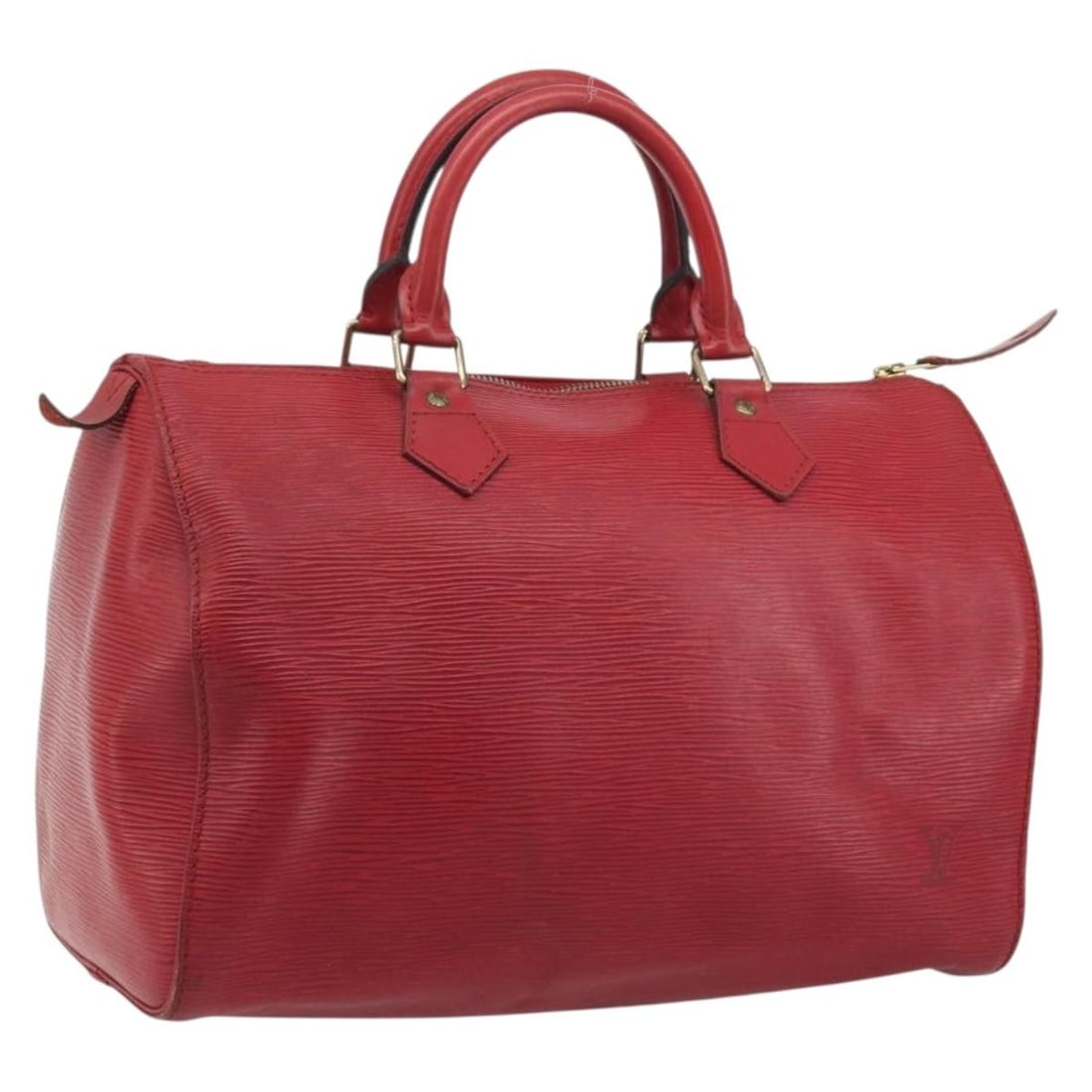 Louis Vuitton M43007 Speedy 30 Epi Leather Handbag Castilian Red: Louis Vuitton M43007 Speedy 30 Epi Leather Handbag Castilian Red Louis Vuitton Epi Speedy 30 handbag in Castilian Red Epi leather. This women's handbag includes a dust bag and shows heavy use, with vi