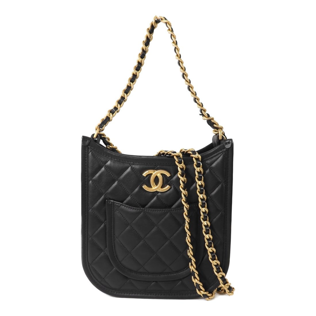 CHANEL AS4532 Calfskin 2way Shoulder Bag Black CC GHW: CHANEL AS4532 Calfskin 2way Shoulder Bag Black CC GHW CHANEL CC GHW Hobo Chain Shoulder Bag AS4532 in black calfskin (cowhide) leather. This 2way shoulder bag is designed for women and features a blac