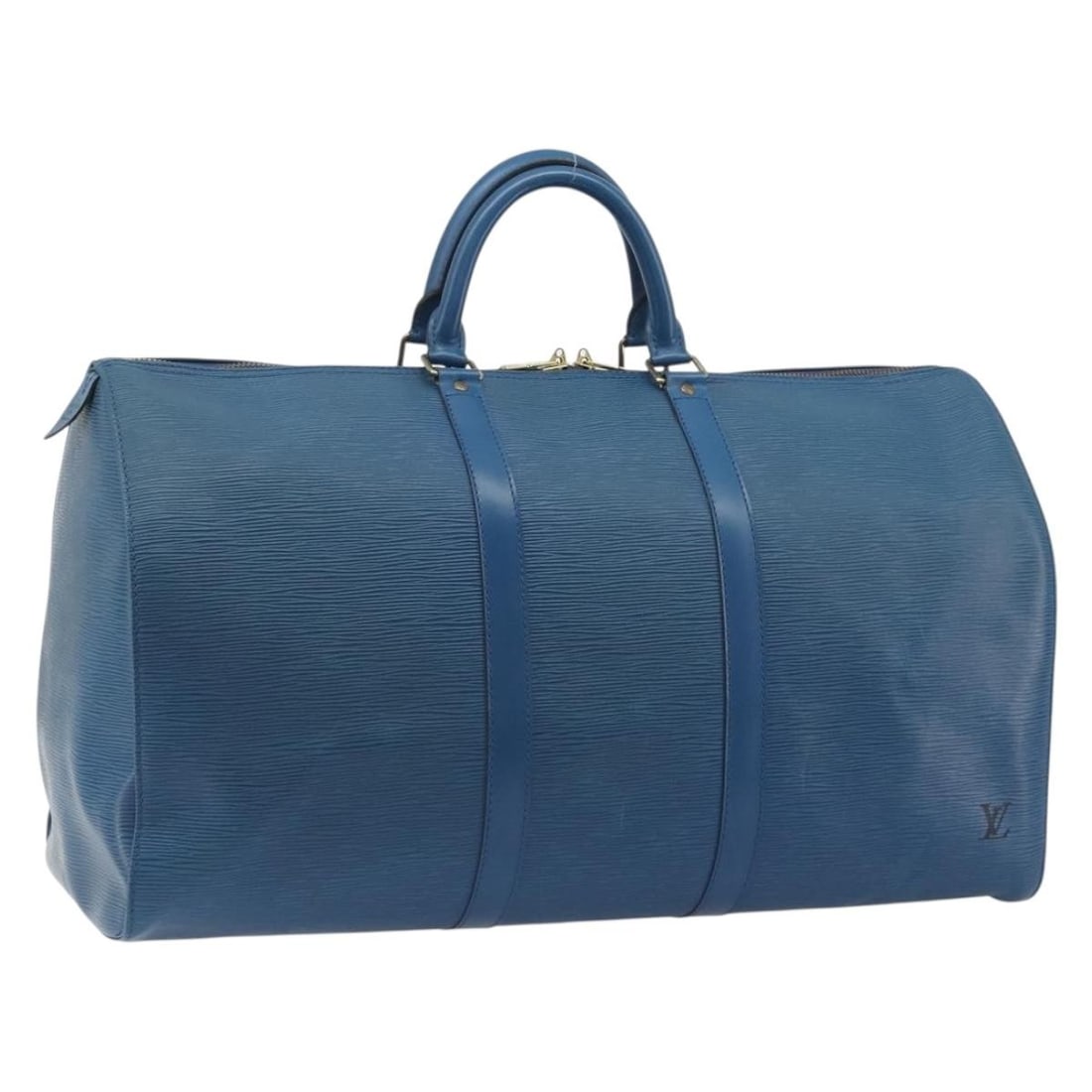 Louis Vuitton M42965 Keepall 50 Blue Epi Leather Boston Bag: Louis Vuitton M42965 Keepall 50 Blue Epi Leather Boston Bag Louis Vuitton Keepall 50 Boston bag in blue Epi leather. This women's bag was made in France and is offered as the bag only; the item box an