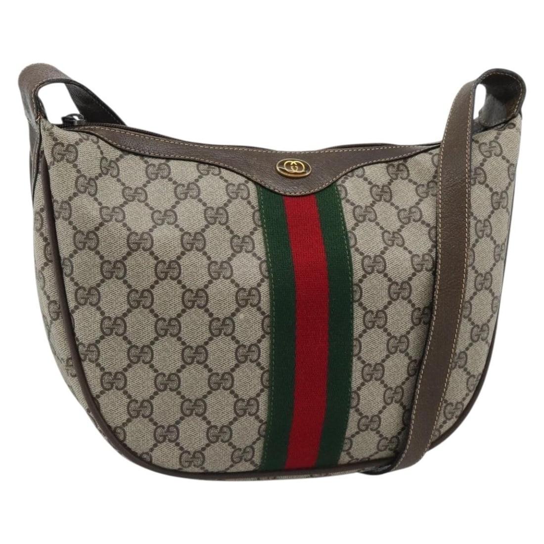 Gucci Sherry Line GG Supreme PVC Shoulder Bag Beige Gold: Gucci Sherry Line GG Supreme PVC Shoulder Bag Beige Gold Gucci GG Supreme Web Sherry Line shoulder bag in beige and gold, made in Italy from PVC leather and GG canvas. It measures approximately 30 cm 