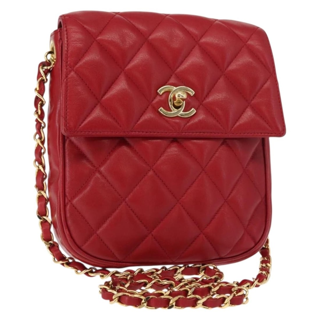 CHANEL Matelasse Lamb Skin Shoulder Bag Red Gold Tone CC: CHANEL Matelasse Lamb Skin Shoulder Bag Red Gold Tone CC Chanel Matelasse chain shoulder bag in red lamb skin with gold-tone CC detailing. This women's shoulder bag is made in Italy and includes the g