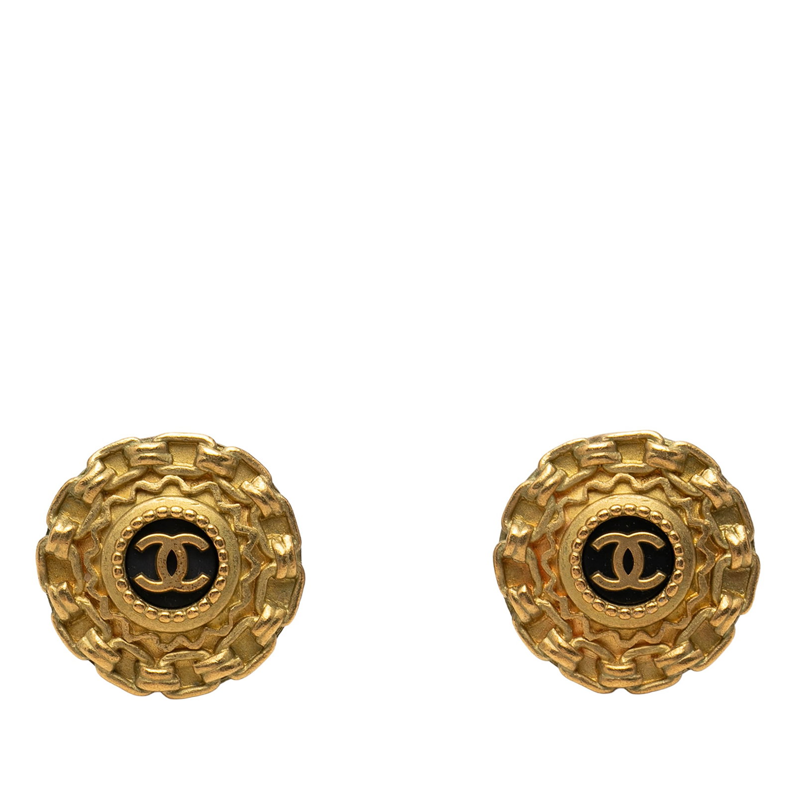 Chanel CC Enamel Clip Earrings Gold Tone Metal: Chanel CC Enamel Clip Earrings Gold Tone Metal Chanel CC Gold Plated Enamel Clip On Earrings in gold tone metal with enamel details and clip-on closures. Made in France, these costume earrings measure