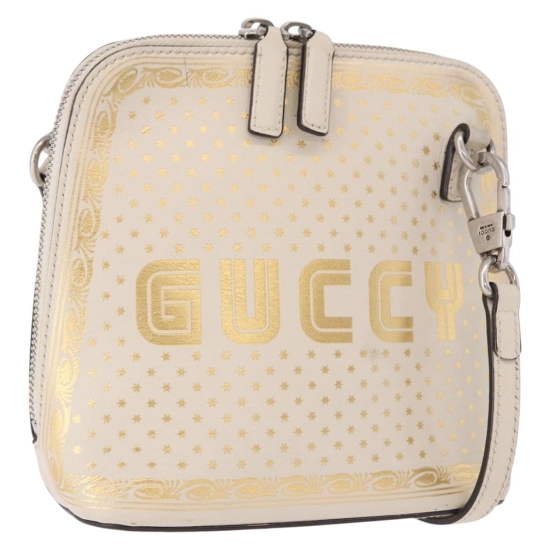 Gucci 511189 Leather Shoulder Bag White Silver Womens: Gucci 511189 Leather Shoulder Bag White Silver Womens Gucci shoulder bag in white and silver leather, made in Italy. This women's bag is offered without the original box or dust bag and includes only 