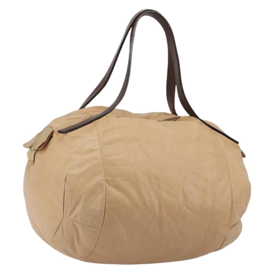 CELINE Beige Leather Hand Bag Gold Tone Romania Auth 188555: CELINE Beige Leather Hand Bag Gold Tone Romania Auth 188555 CELINE leather hand bag in beige and gold, made in Romania. Designed for women, it features a structured size of approximately 37 cm wide, 2