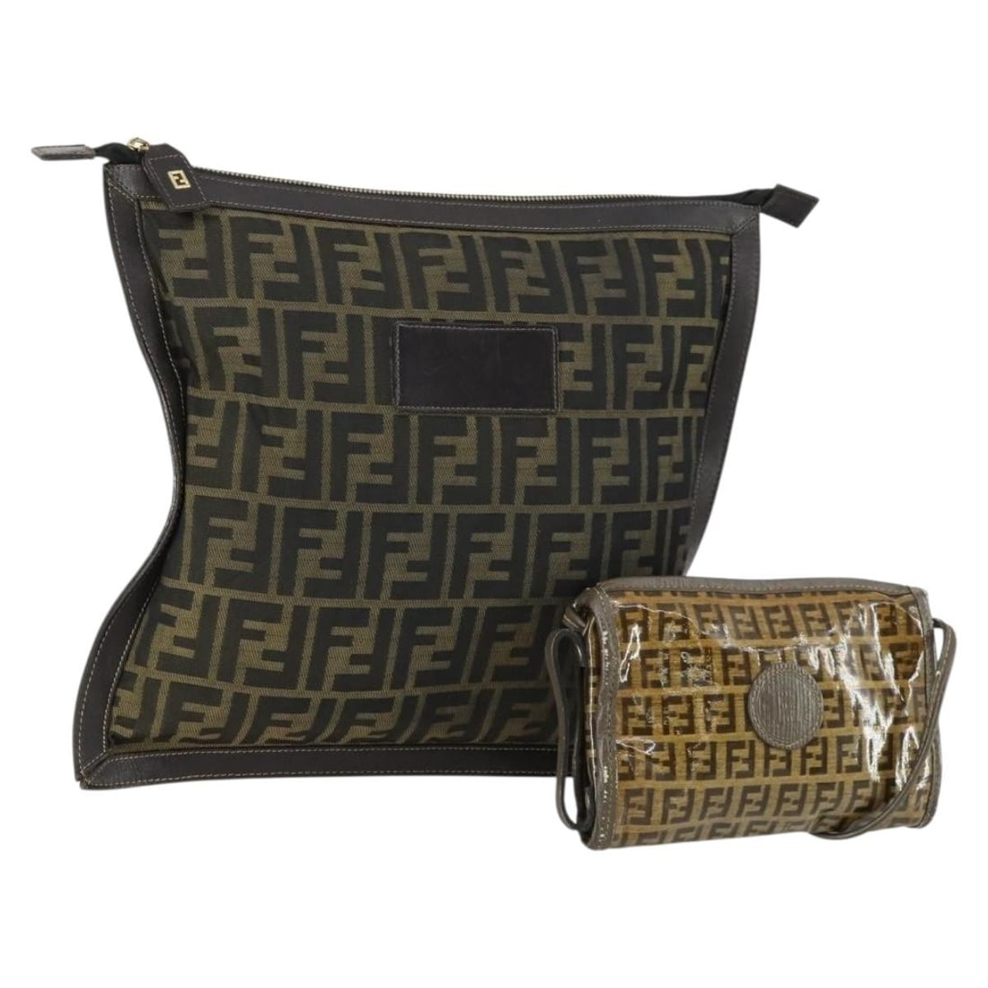 2 Piece FENDI Zucchino Zucca Canvas Shoulder Bag Set Black Brown: 2 Piece FENDI Zucchino Zucca Canvas Shoulder Bag Set Black Brown Set of two FENDI shoulder bags in black and brown Zucca canvas. This women's bag set is made in Italy and includes only the items shown