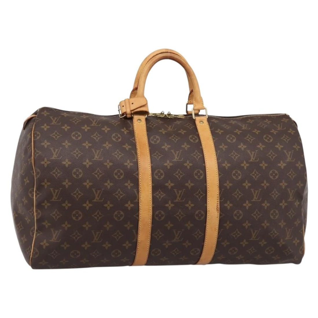 Louis Vuitton M41424 Keepall 55 Monogram Canvas Boston Bag: Louis Vuitton M41424 Keepall 55 Monogram Canvas Boston Bag Louis Vuitton Keepall 55 Boston bag in Monogram canvas, model M41424, made in France. Includes a dust bag. Condition is heavily used with vis