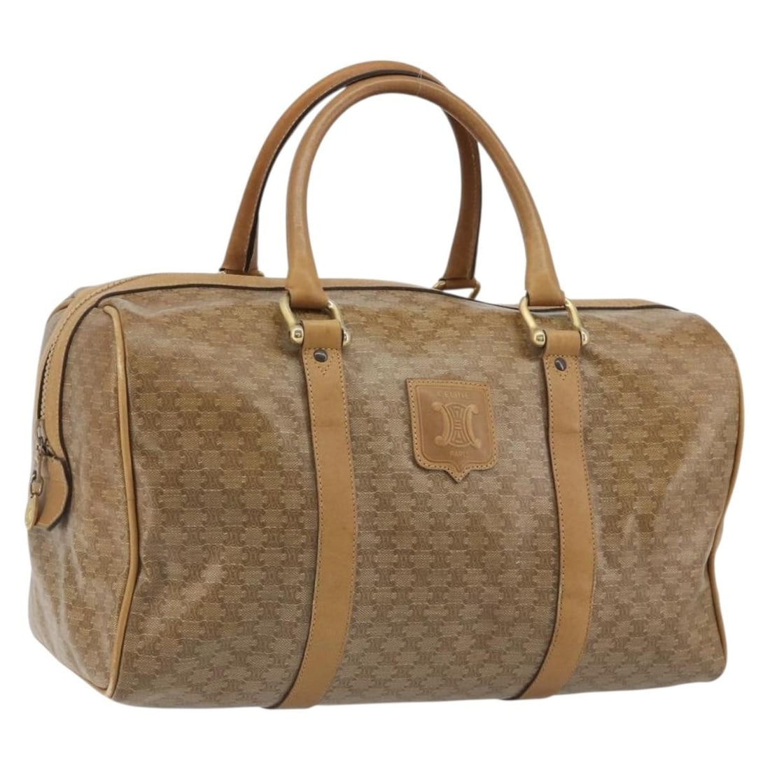 CELINE Macadam Canvas Hand Bag Beige Gold PVC Leather Italy: CELINE Macadam Canvas Hand Bag Beige Gold PVC Leather Italy Celine Macadam canvas hand bag in beige and gold, made in Italy. This women's bag features PVC leather construction and includes only the it