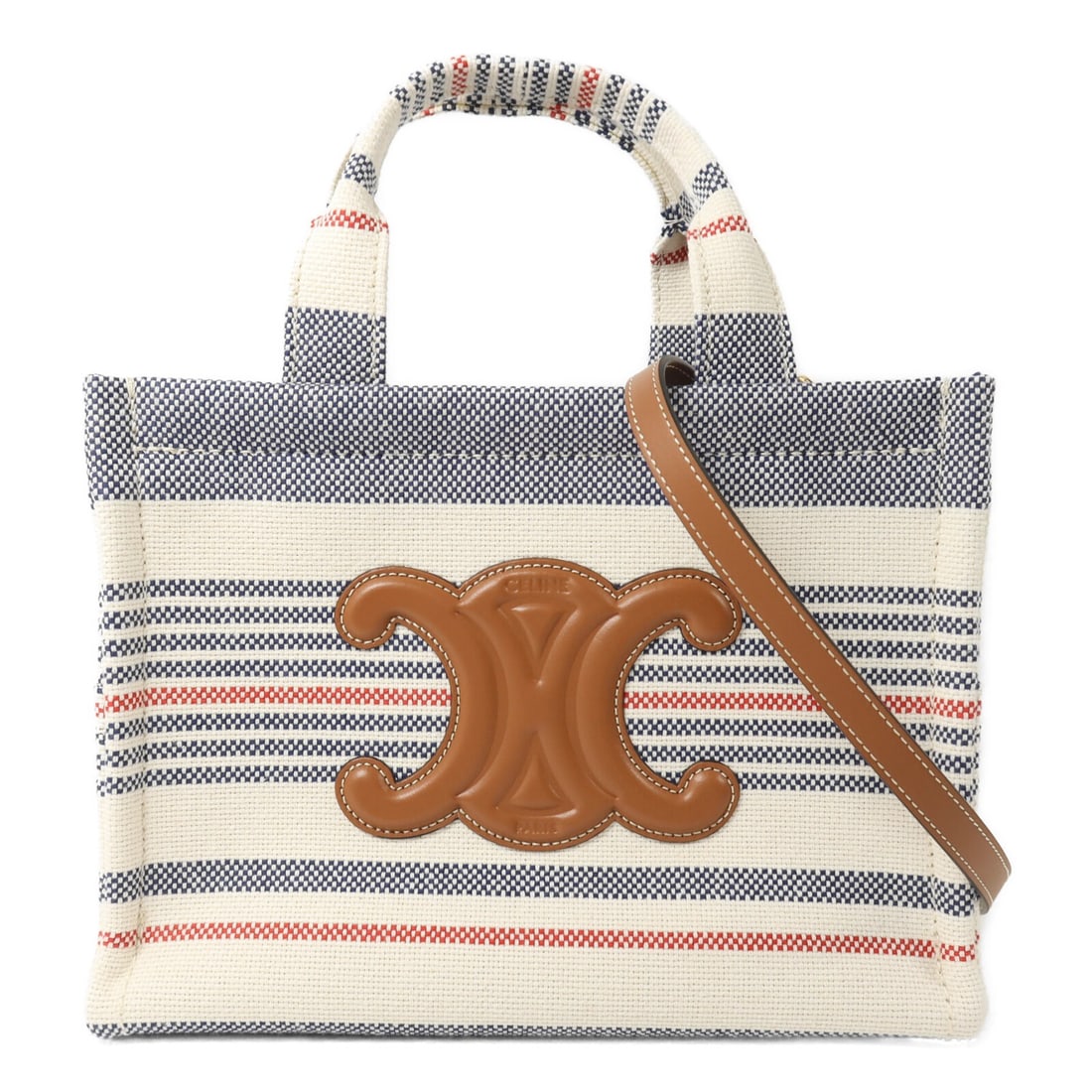CELINE Cabas Thais Small Canvas 2 Way Shoulder Bag White Blue Red: CELINE Cabas Thais Small Canvas 2 Way Shoulder Bag White Blue Red Celine Cabas Thais Small 2-way shoulder bag in white, blue, and red canvas. This women's bag includes a top handle and a removable sho