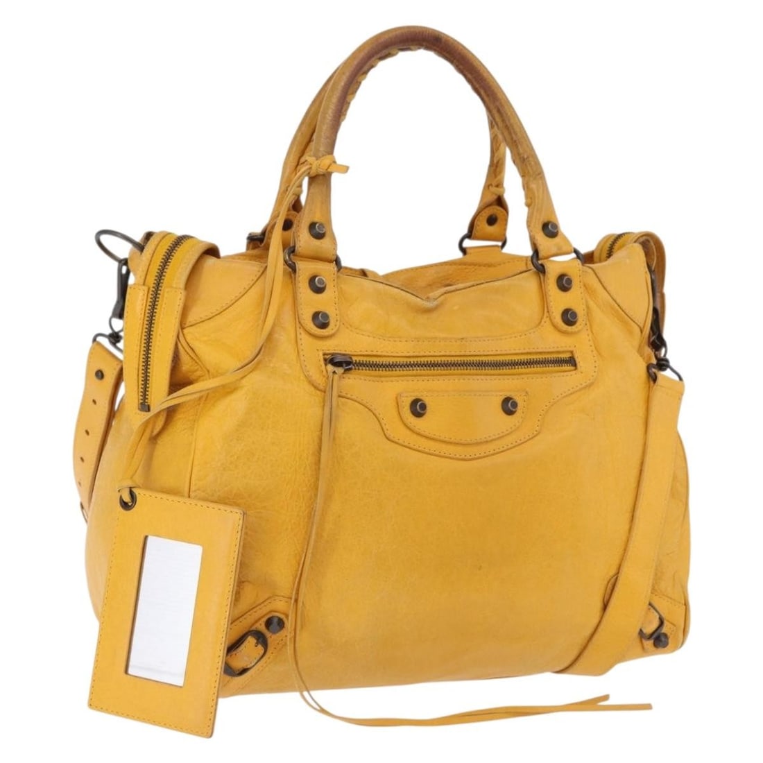 Balenciaga 235216 Classic Vero Yellow Leather 2way Handbag: Balenciaga 235216 Classic Vero Yellow Leather 2way Handbag Balenciaga Classic Vero hand bag in yellow leather, made in Italy. This 2-way style includes a shoulder strap and mirror, and is identified b