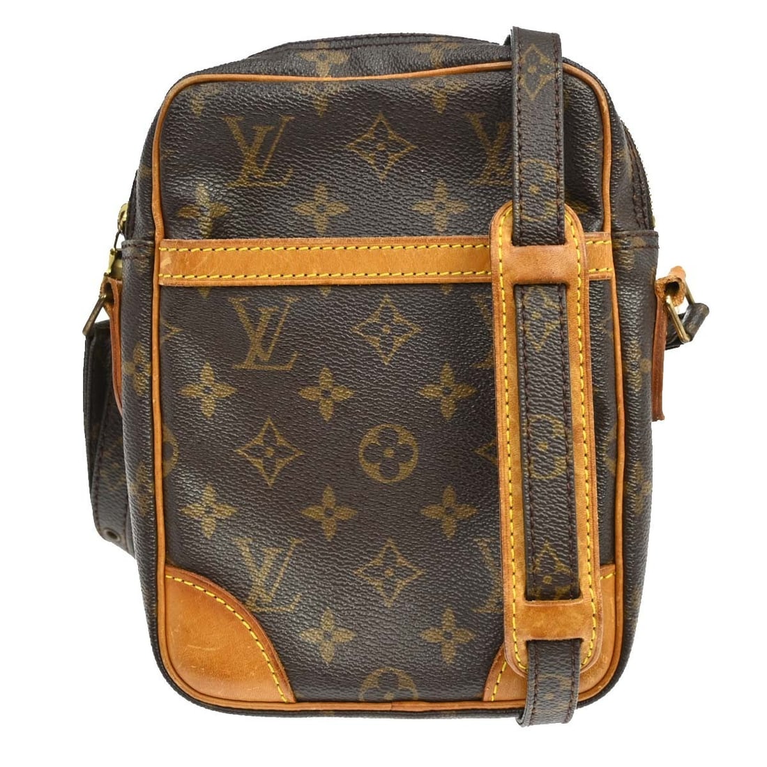 Louis Vuitton Danube Monogram Crossbody Bag M45266 France: Louis Vuitton Danube Monogram Crossbody Bag M45266 France Vintage Louis Vuitton Danube crossbody shoulder bag in brown Monogram canvas with leather trim. This medium bag features a zip closure, adjust