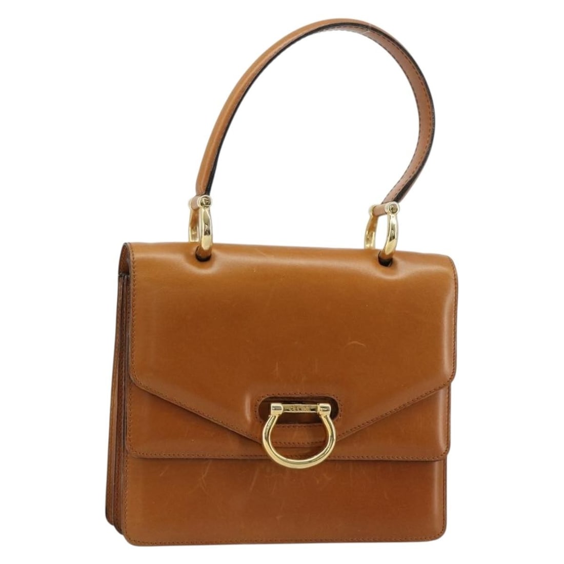 CELINE Beige Gold Leather Handbag Made in Italy: CELINE Beige Gold Leather Handbag Made in Italy Celine beige and gold leather hand bag for women, made in Italy. This heavily used bag shows visible wear throughout, including rubbing, stains, scratch