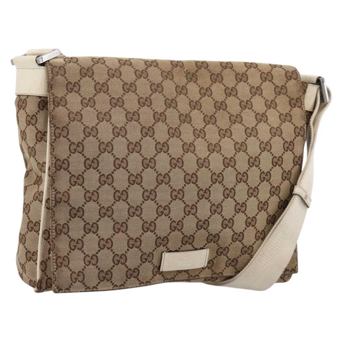 Gucci 146236 GG Canvas Shoulder Bag Beige Silver: Gucci 146236 GG Canvas Shoulder Bag Beige Silver Authentic Gucci shoulder bag in beige and silver GG canvas. This women's bag is made in Italy and features an adjustable shoulder strap. Condition is h